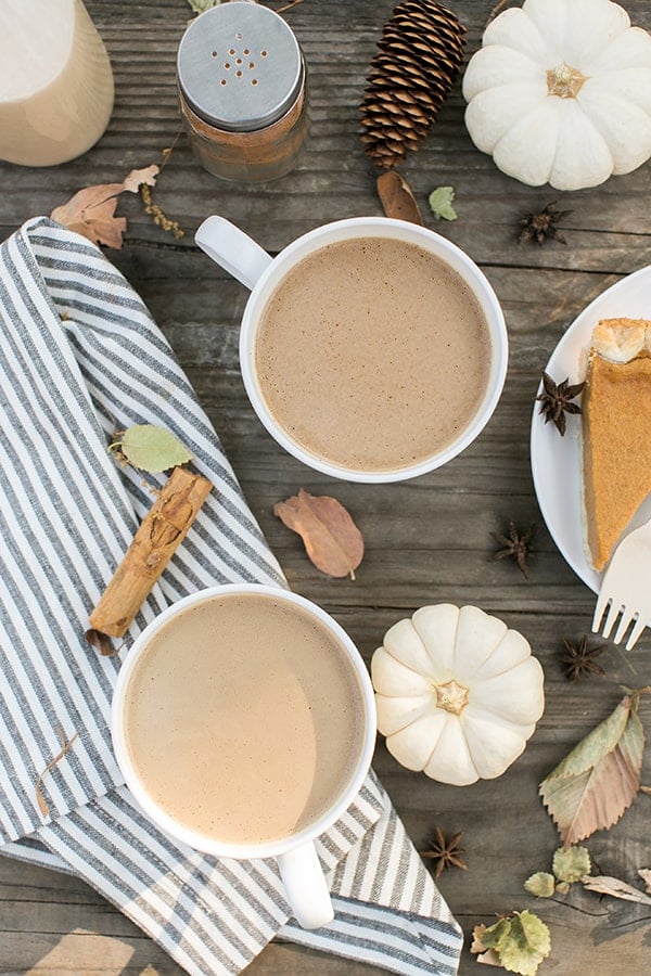 top down shot of pumpkin spice coffee