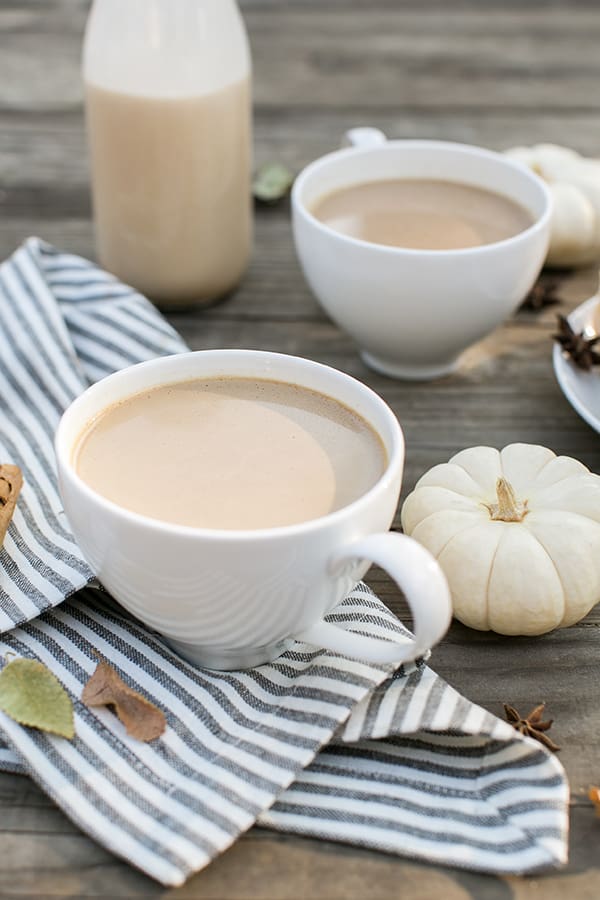 shot of pumpkin spice coffee on a table 