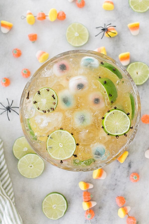 top down shot of party punch in a bowl 