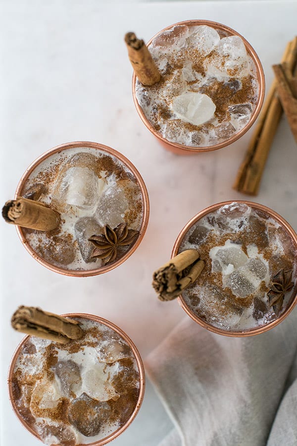 overhead shot of cold brew coffee in mugs