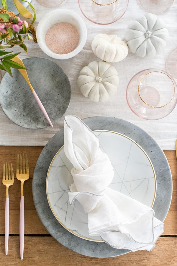 top down shot of plate with pumpkins 