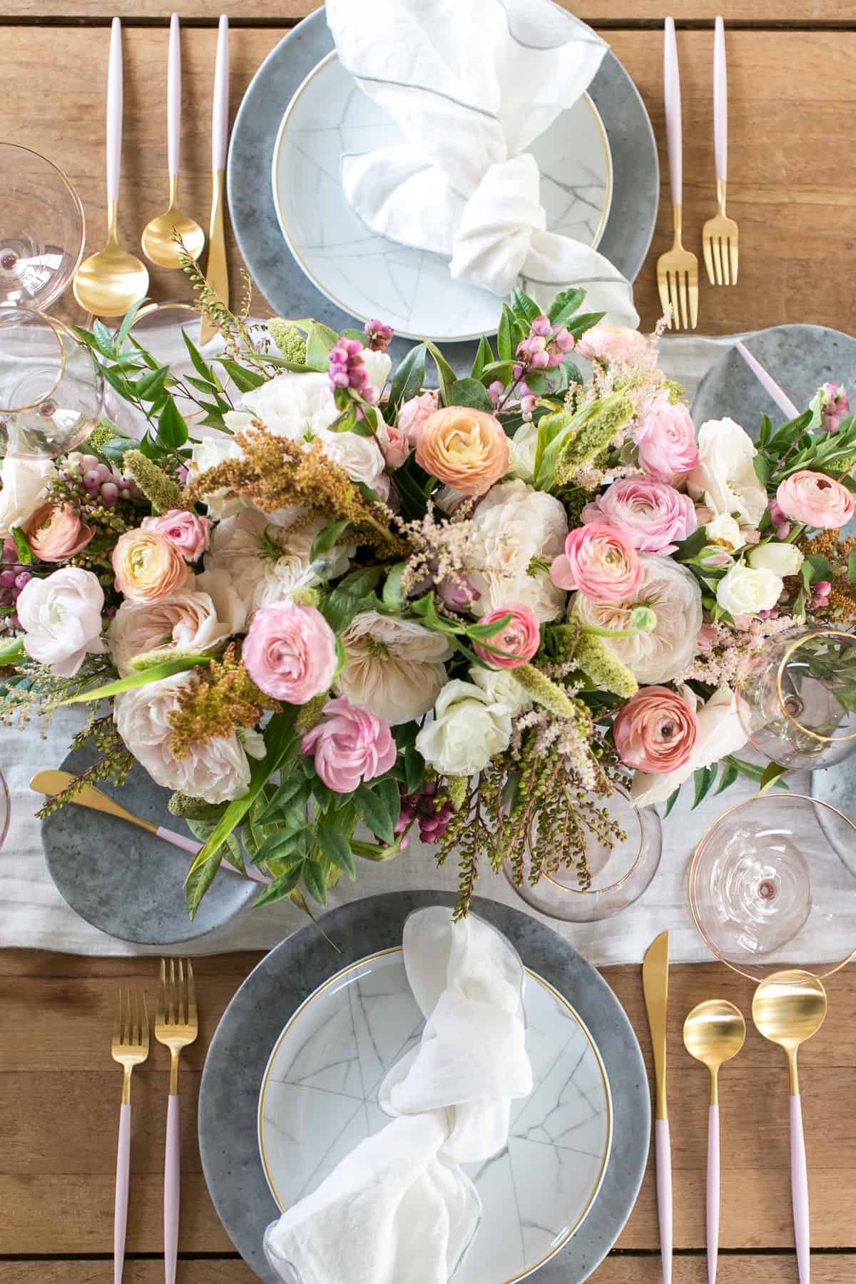 top down shot of thanksgiving table decor