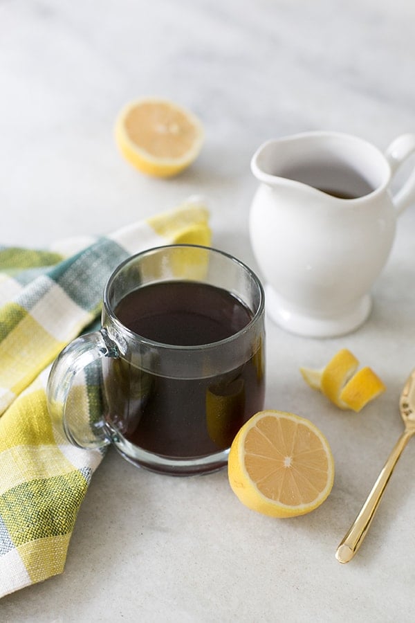 side shot of mug of hazelnut coffee