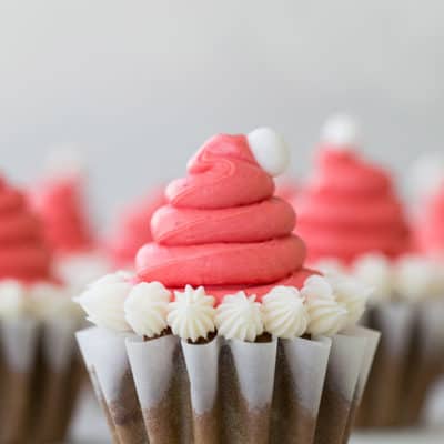 Santa hat gingerbread cupcakes