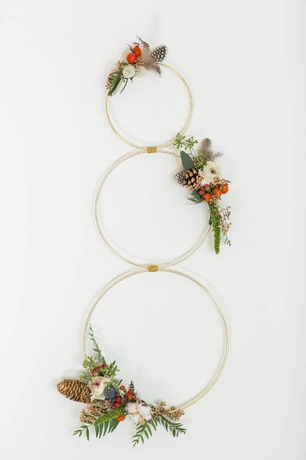 three gold hoops for a modern snowman wreath 