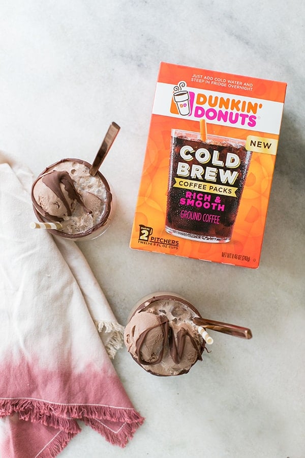 Dunkin Donuts cold brew coffee and two coffee floats.