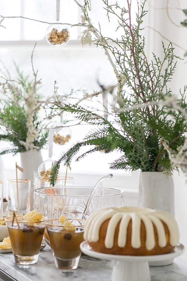 shot of cocktails and bundt cake