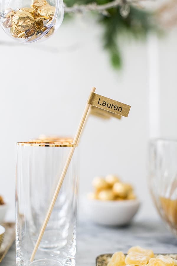 shot of personalized stirrer in drink glass