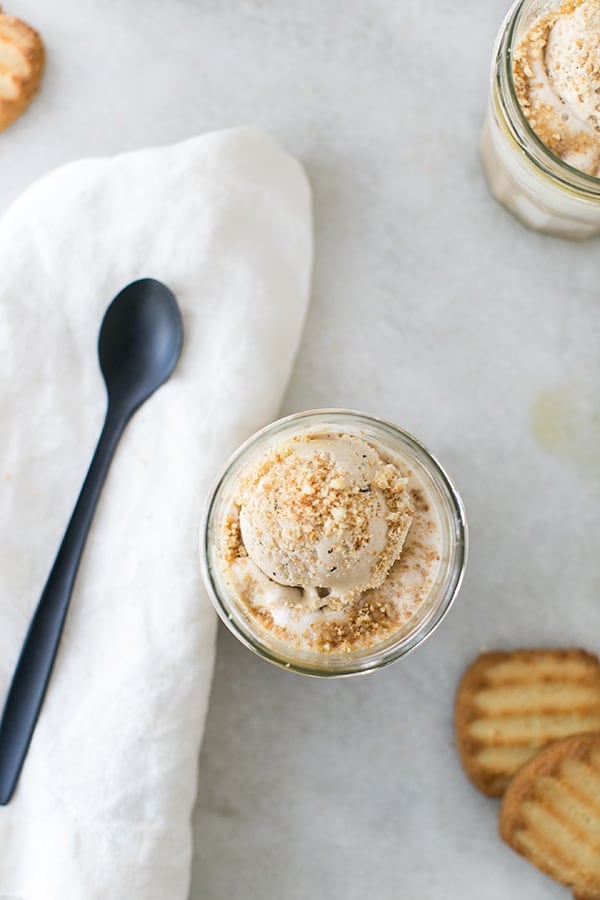 overhead of An Easy Tiramisu Coffee Dessert Recipe with crushed cookies.