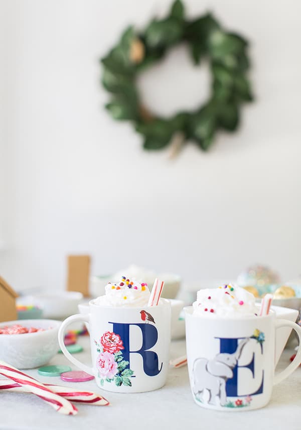 shot of cocoa mugs - holiday season, gingerbread men