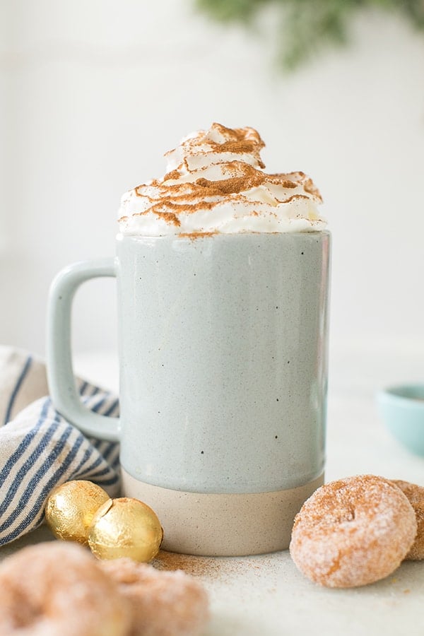 blue mug with whipped cream 