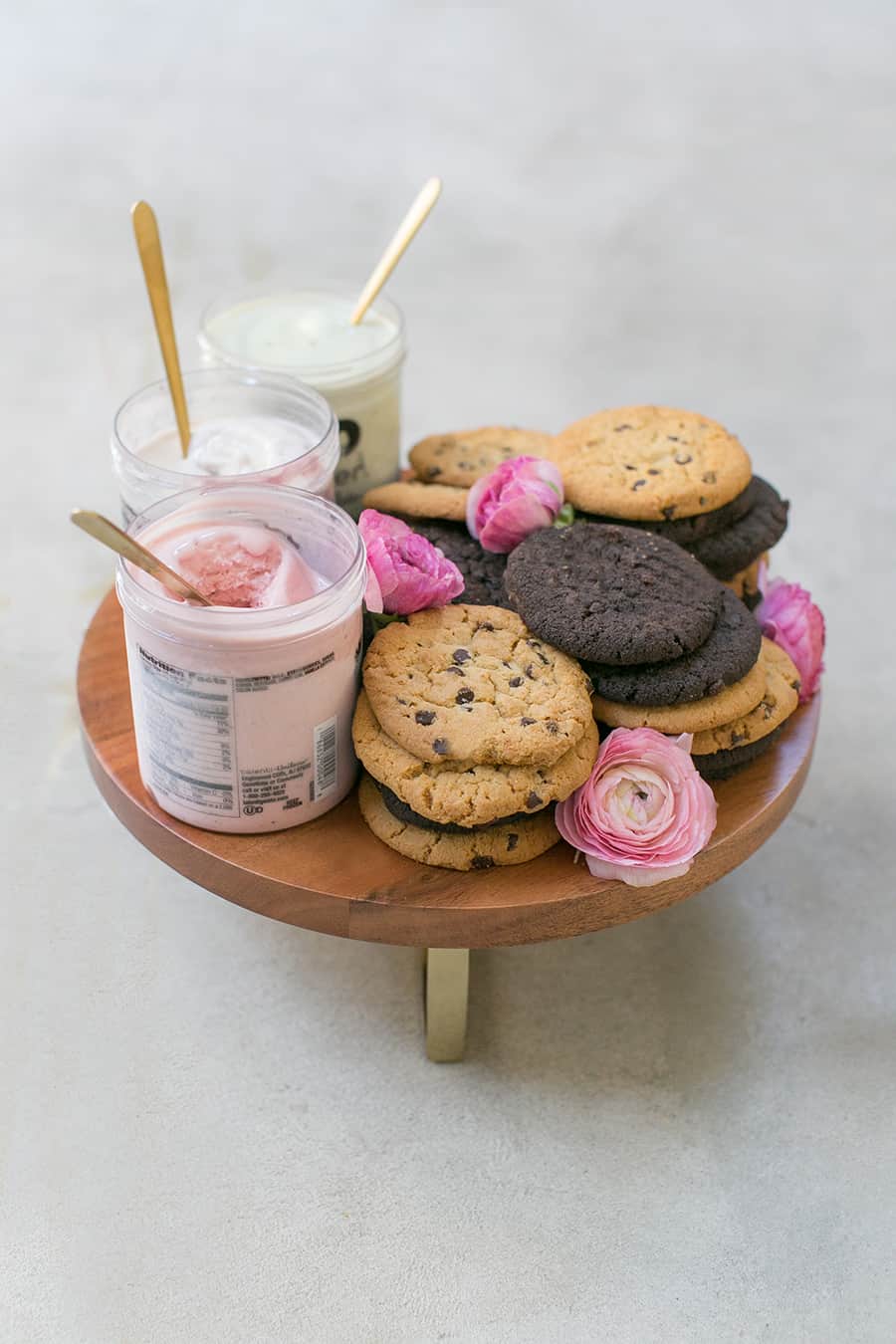 Ice cream and cookies on a platter for a happy Galentine's Day party 