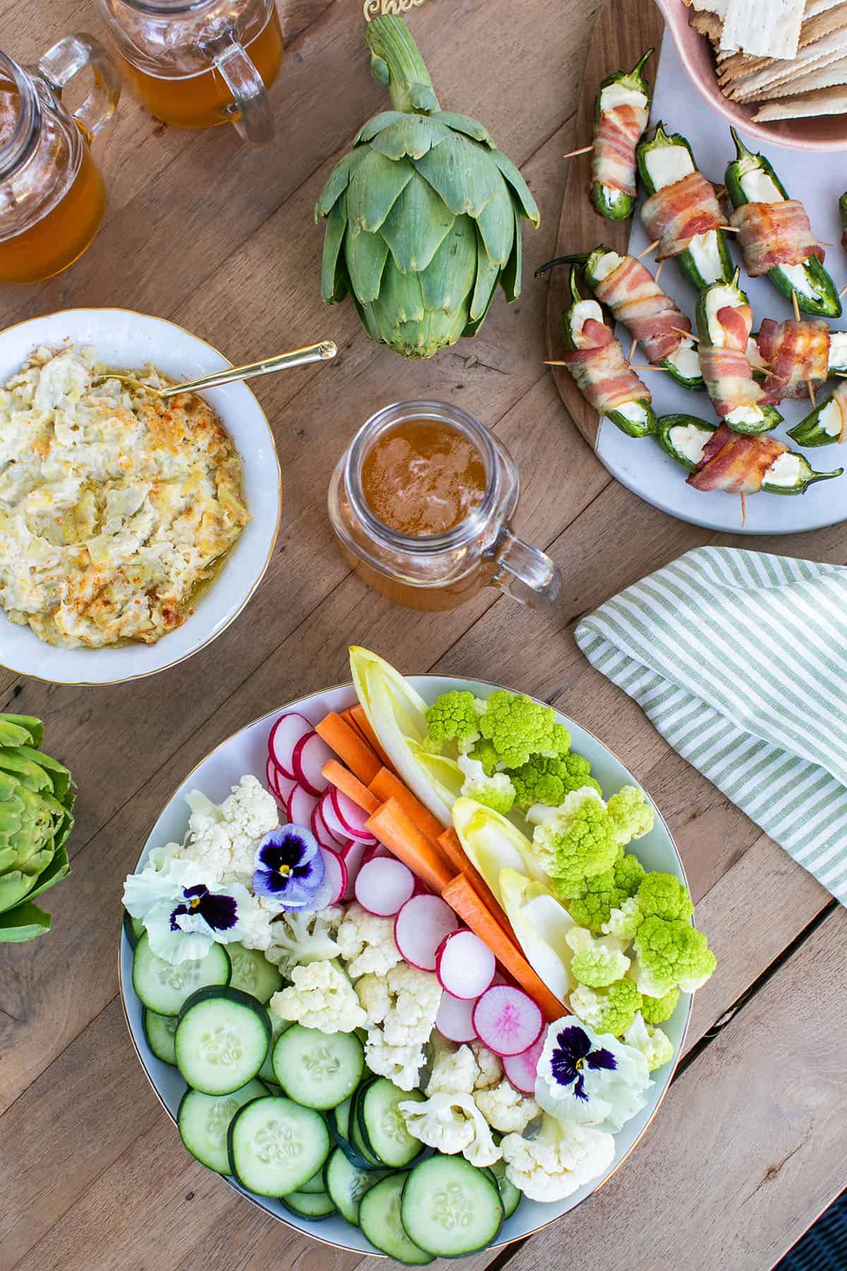 cheesy artichoke dip with vegetables