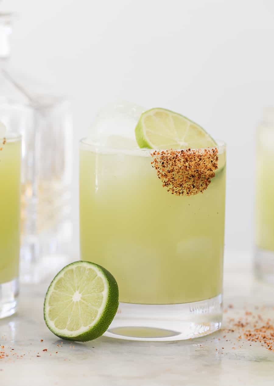 Honeydew margarita recipe with lime and chili salt. 