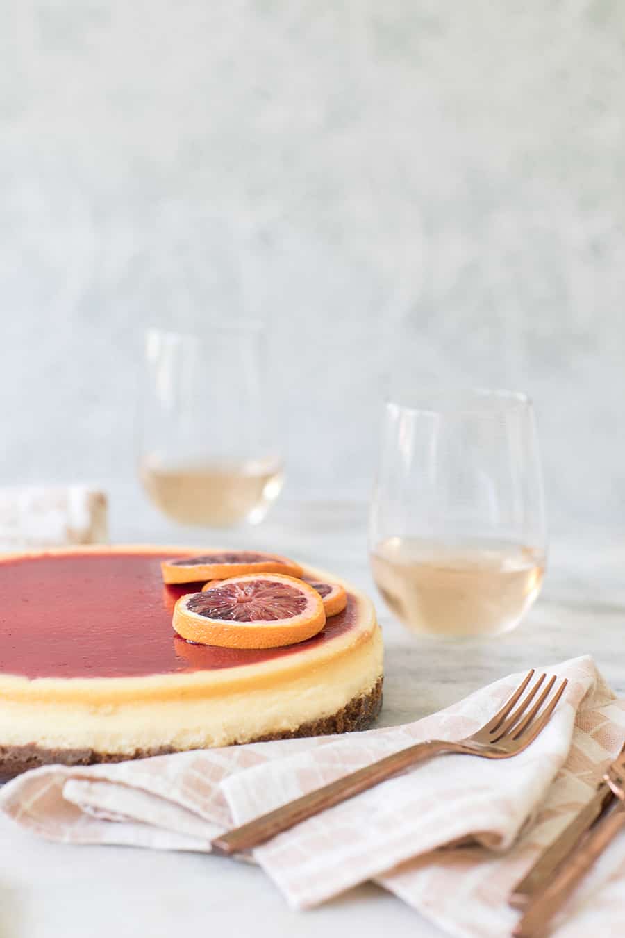 the best cheesecake recipe with blood orange and sliced oranges.