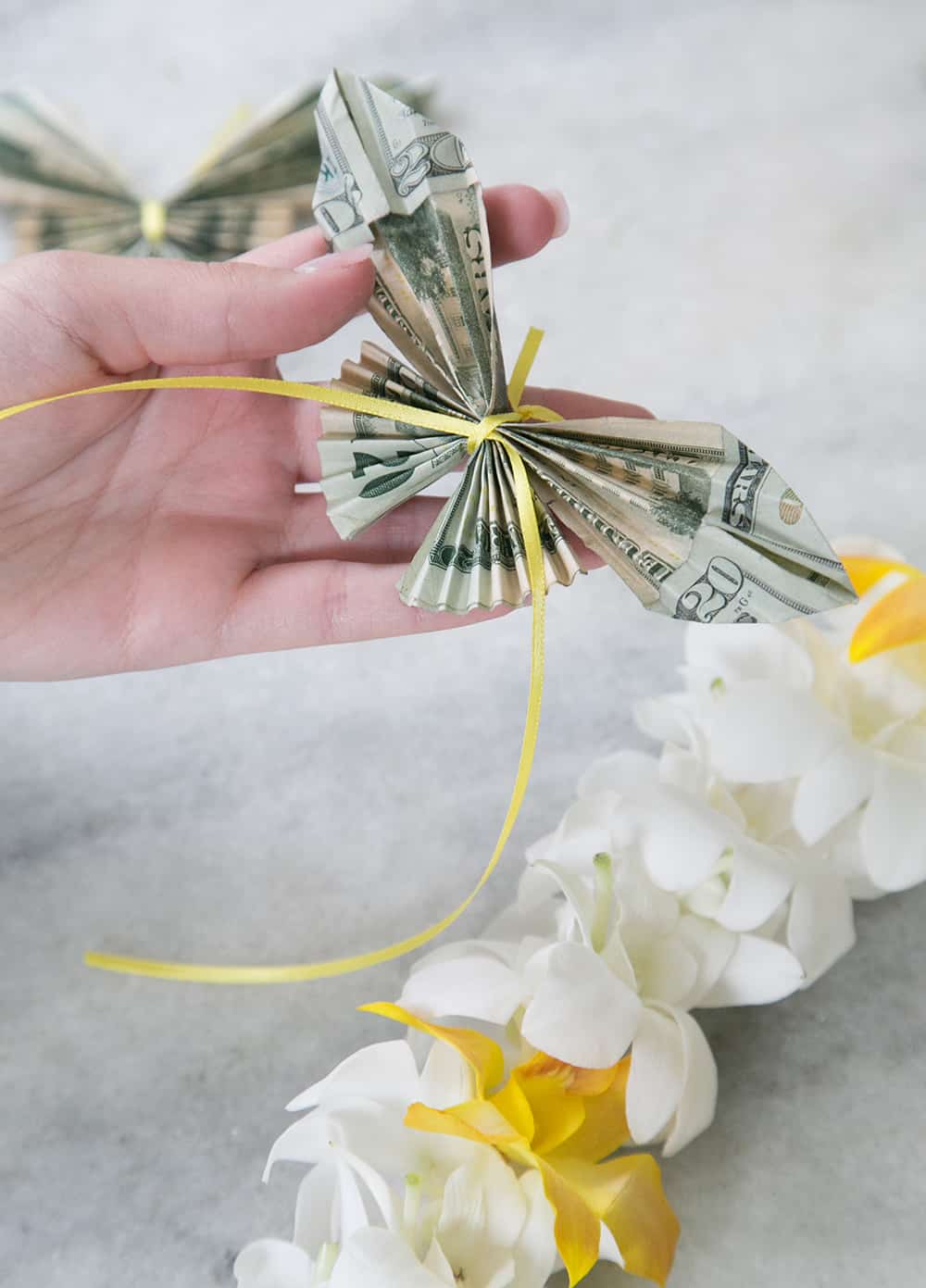 close up of origami butterfly made of money - dollar bills, money lei, butterfly money lei, butterfly money, dollar bill