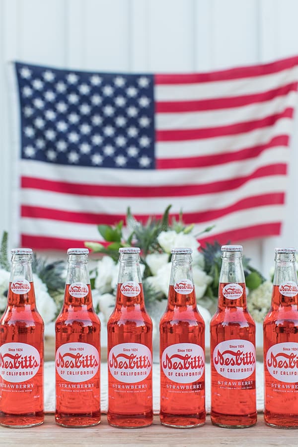 Classic bottles of strawberry soda.