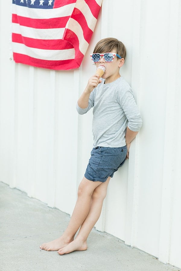 Little boy eating ice cream.