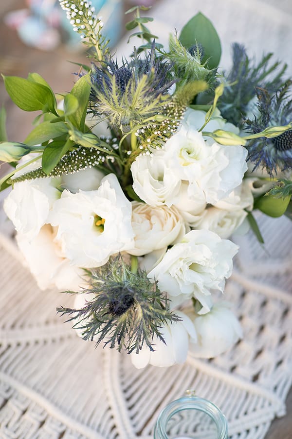 White and blue flowers for a 4th if July party.