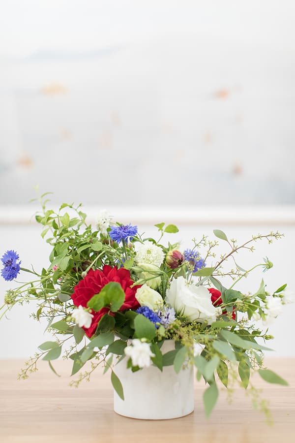 Red, white and blue flower arrangement for the 4th of July.