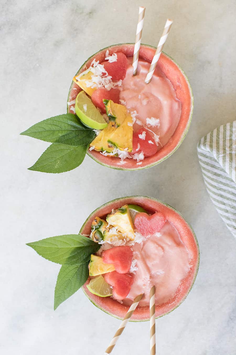 watermelon Piña Colada recipe served in beautiful watermelon bowls! 