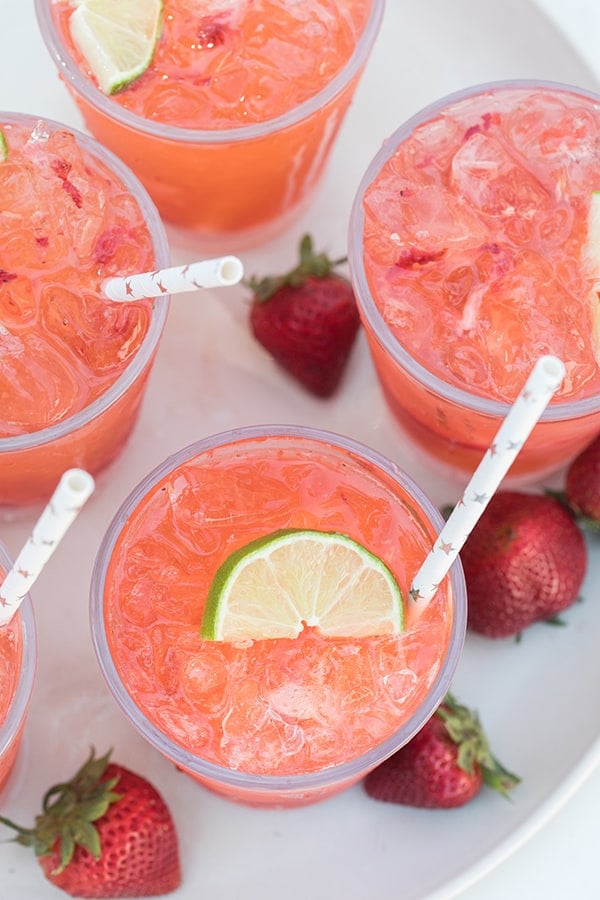 top down shot of strawberry tequila sodas