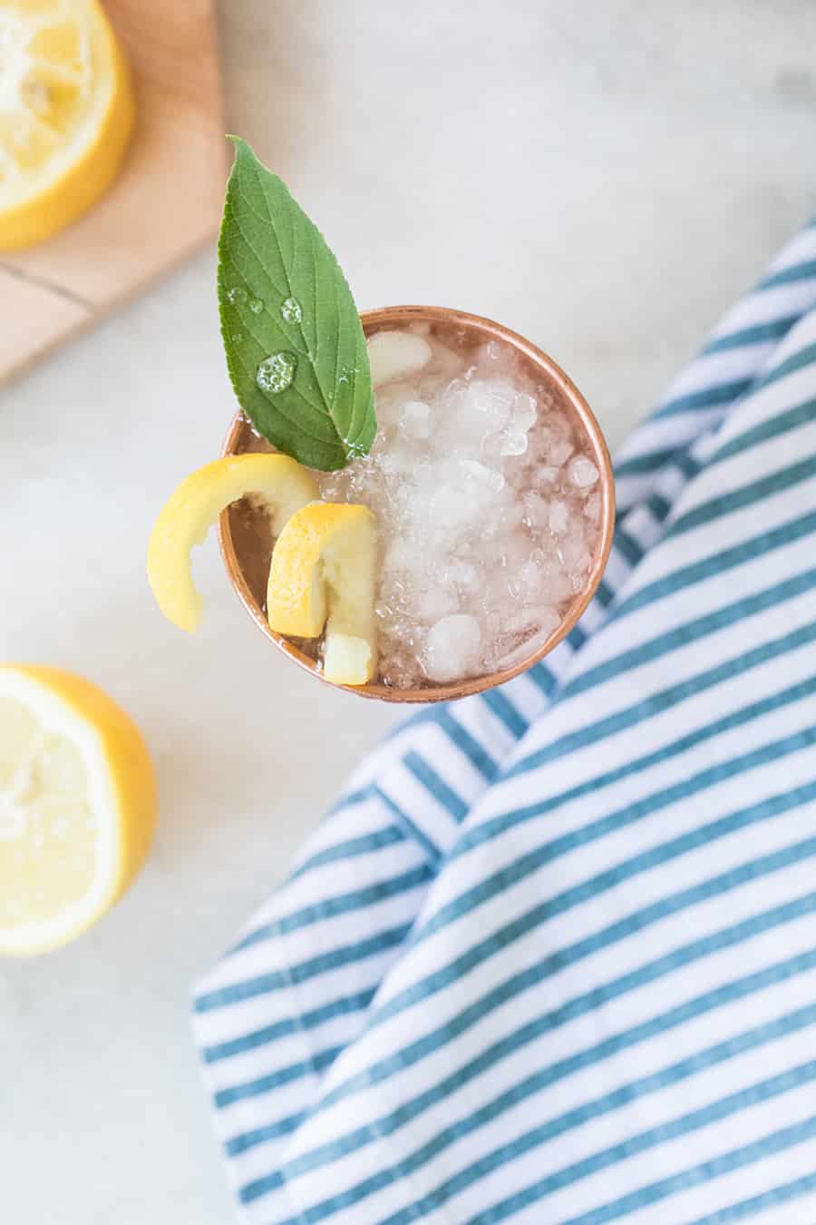 top down shot of lemon and sage moscow mule