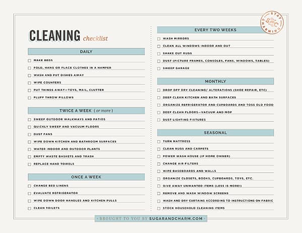 Sugar and Charm Cleaning Checklist - Sugar and Charm