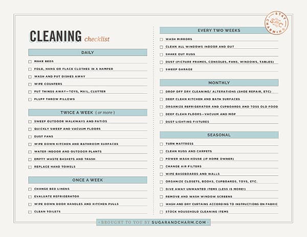 Sugar And Charm Cleaning Checklist Sugar And Charm