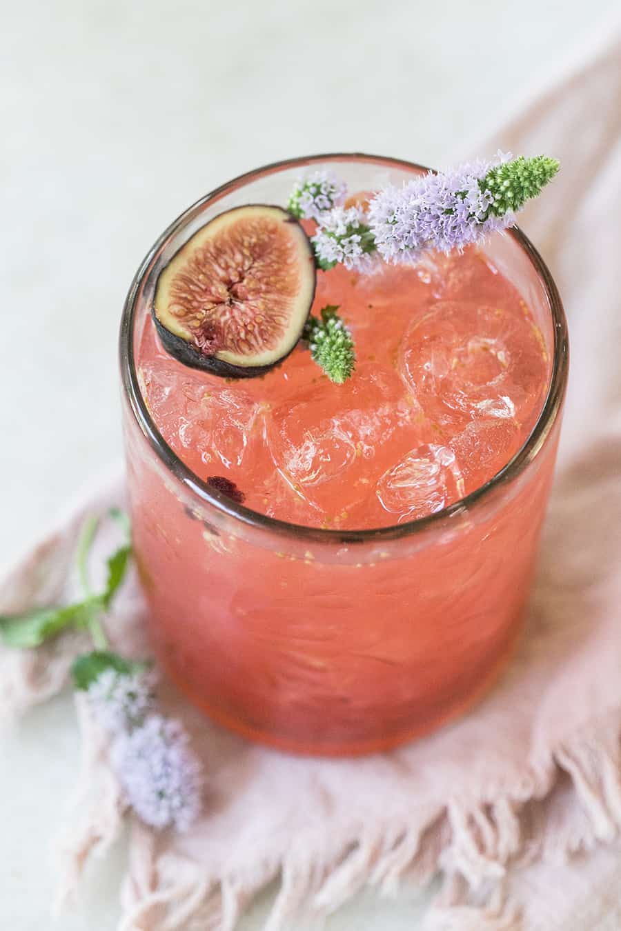 Fig sidecar with edible flowers