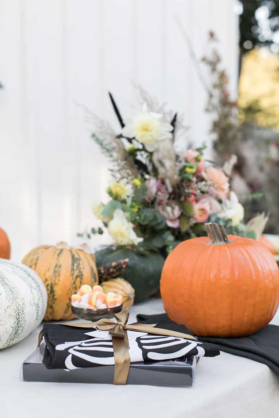 shot of pumpkins and pumpkins on a table