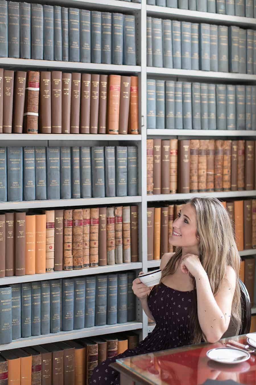 Eden Passante having afternoon tea at the Signet Library