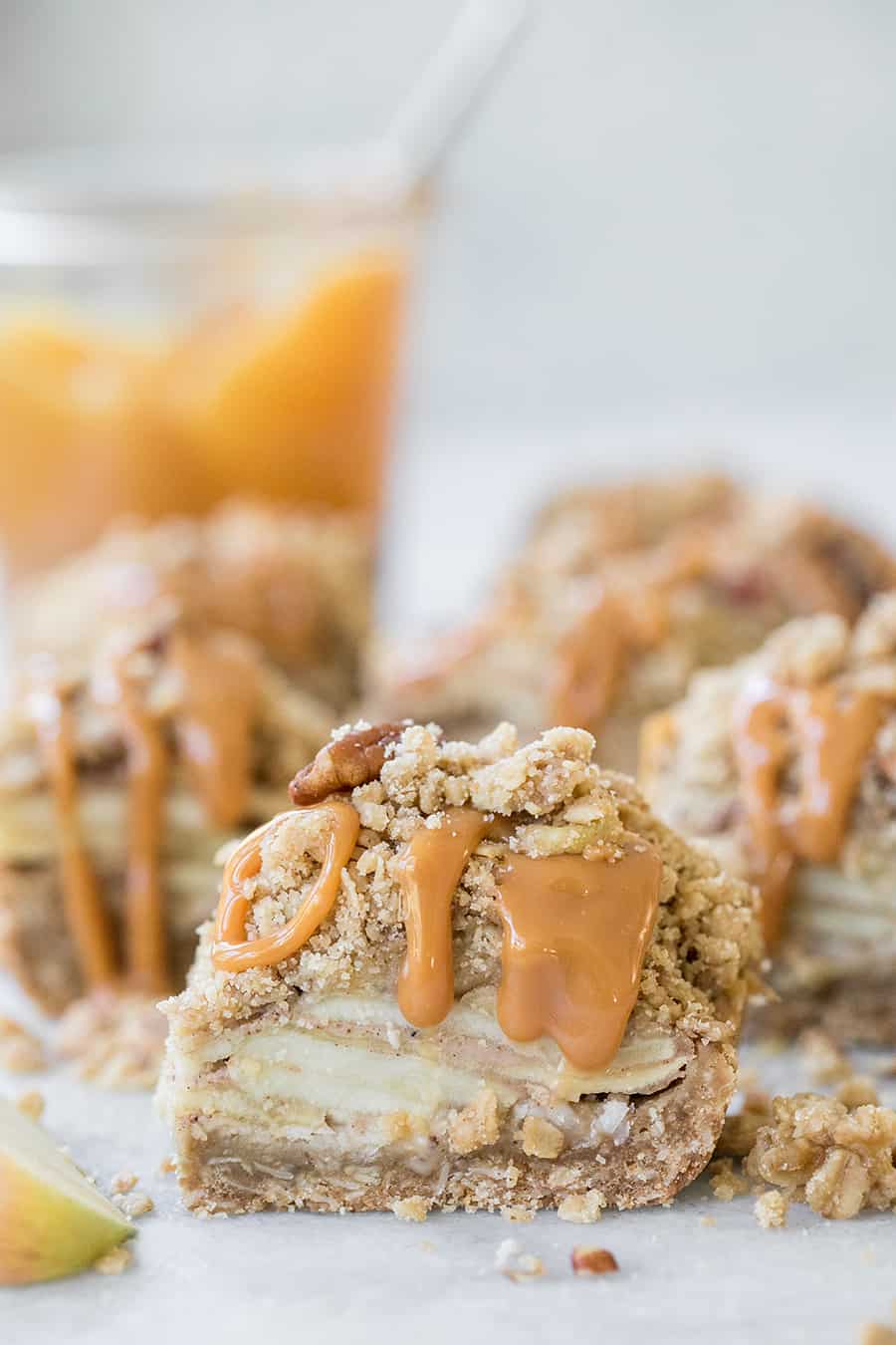 side shot of apple crumble bars