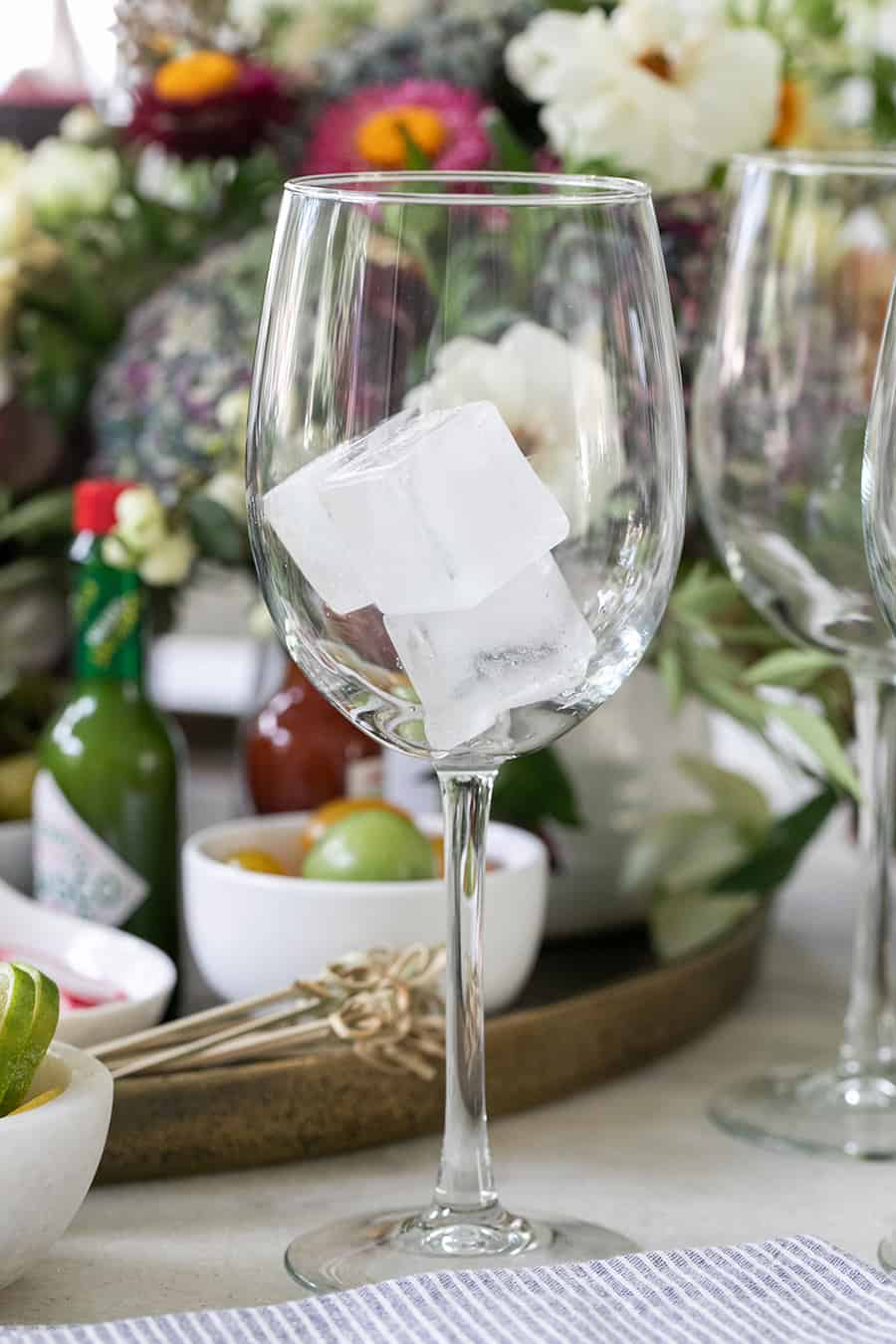 Ice cubes in a wine glass