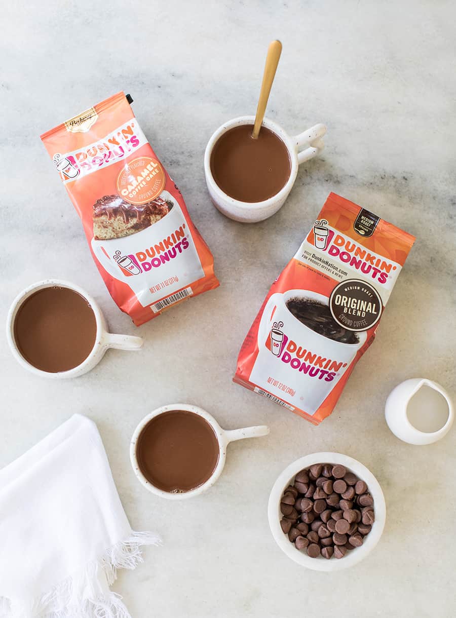 top down shot of dunkin donuts coffee brew packaging