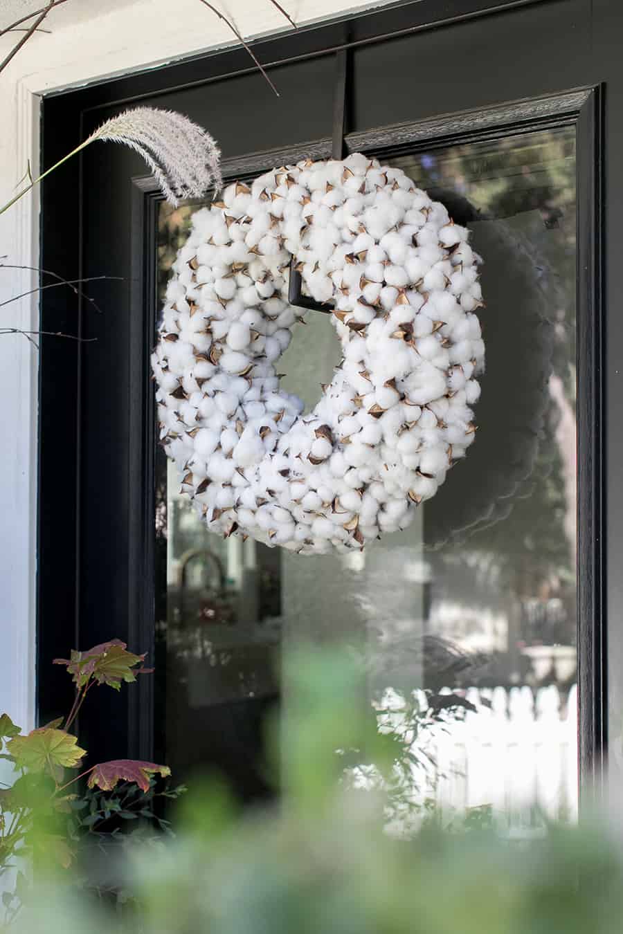 White wreath for fall front porch 