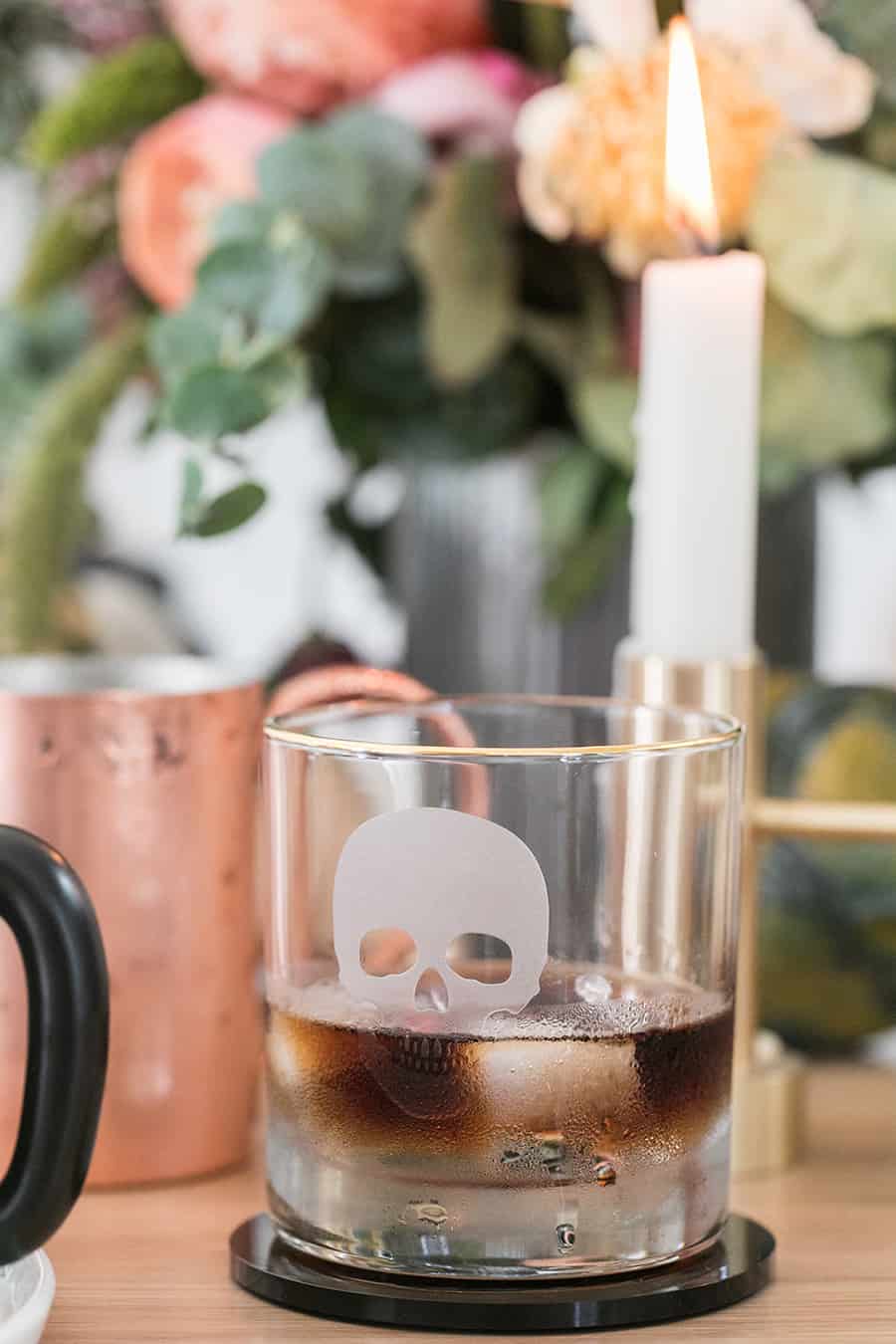 Cocktail in a glass with a skull.