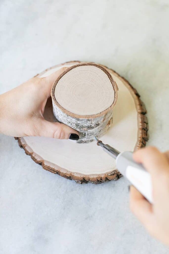 Birch wood DIY cake stand for a dessert table.