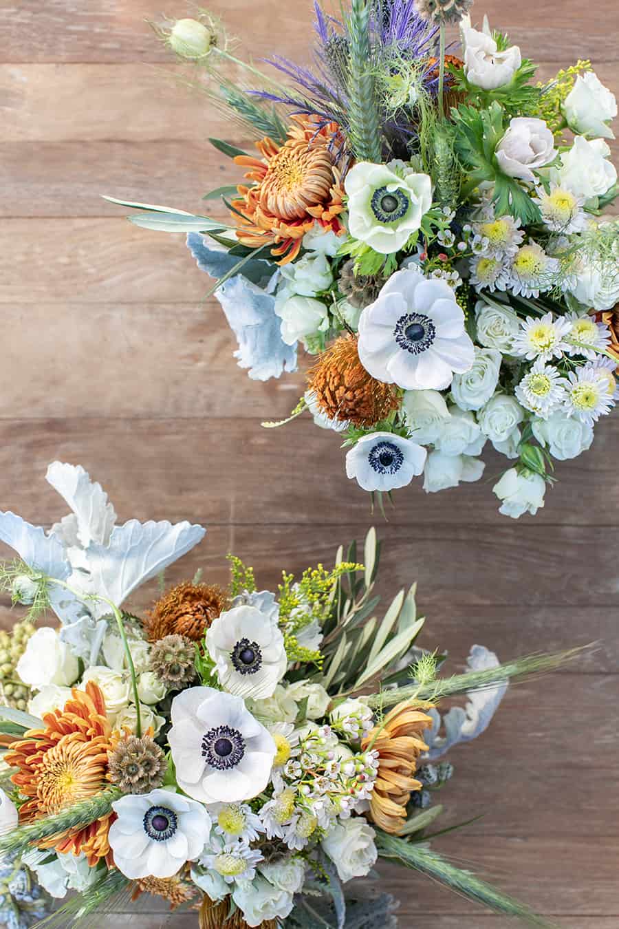 pretty barnyard flowers on wooden table