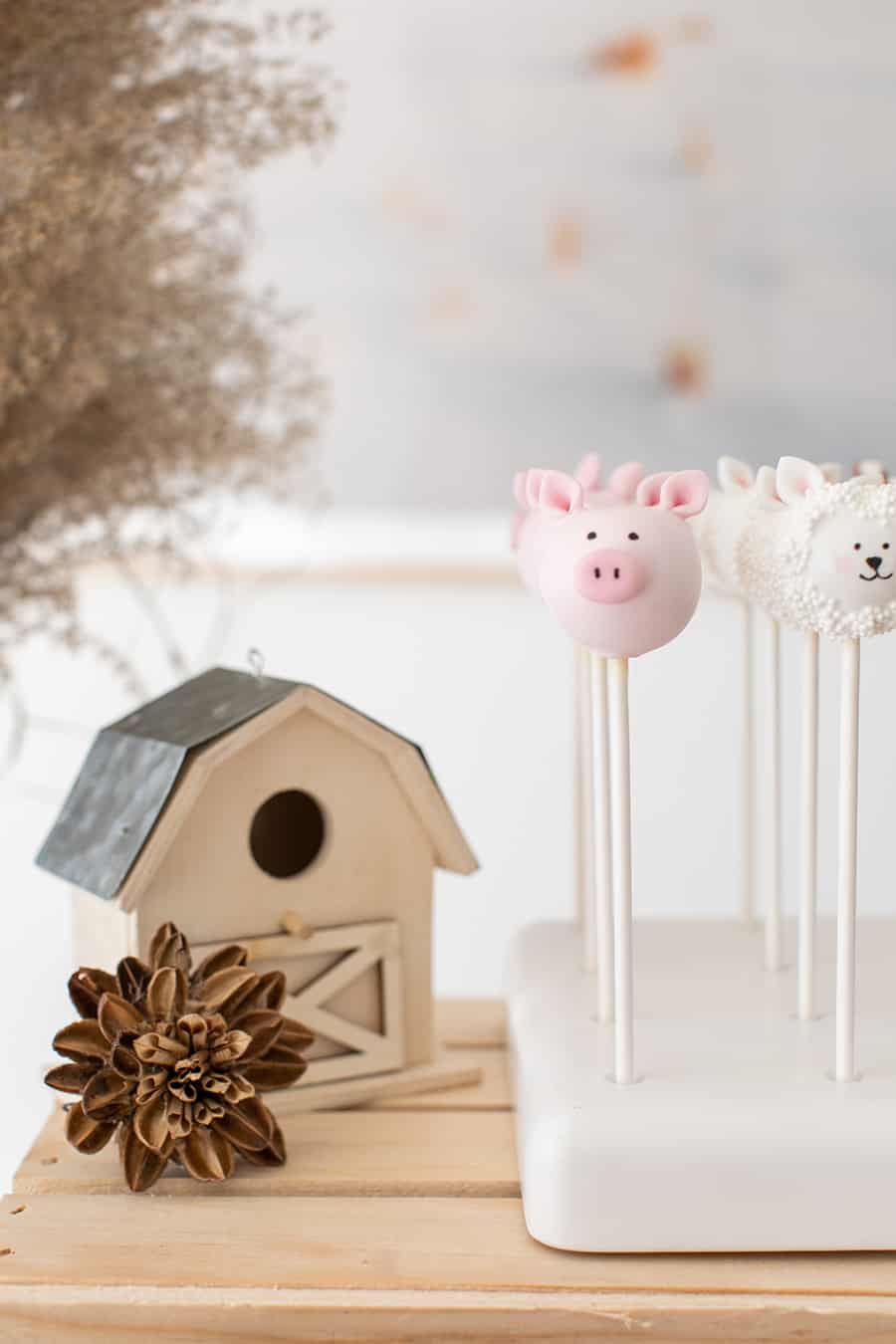 pig cake pops and mini barnyard house