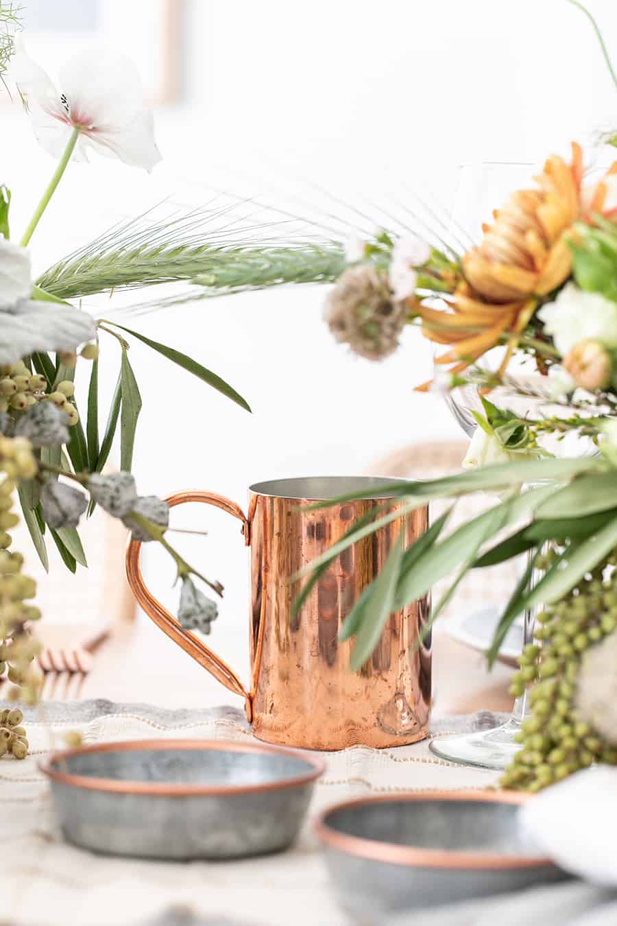 Copper mug and flowers for Thanksgiving 