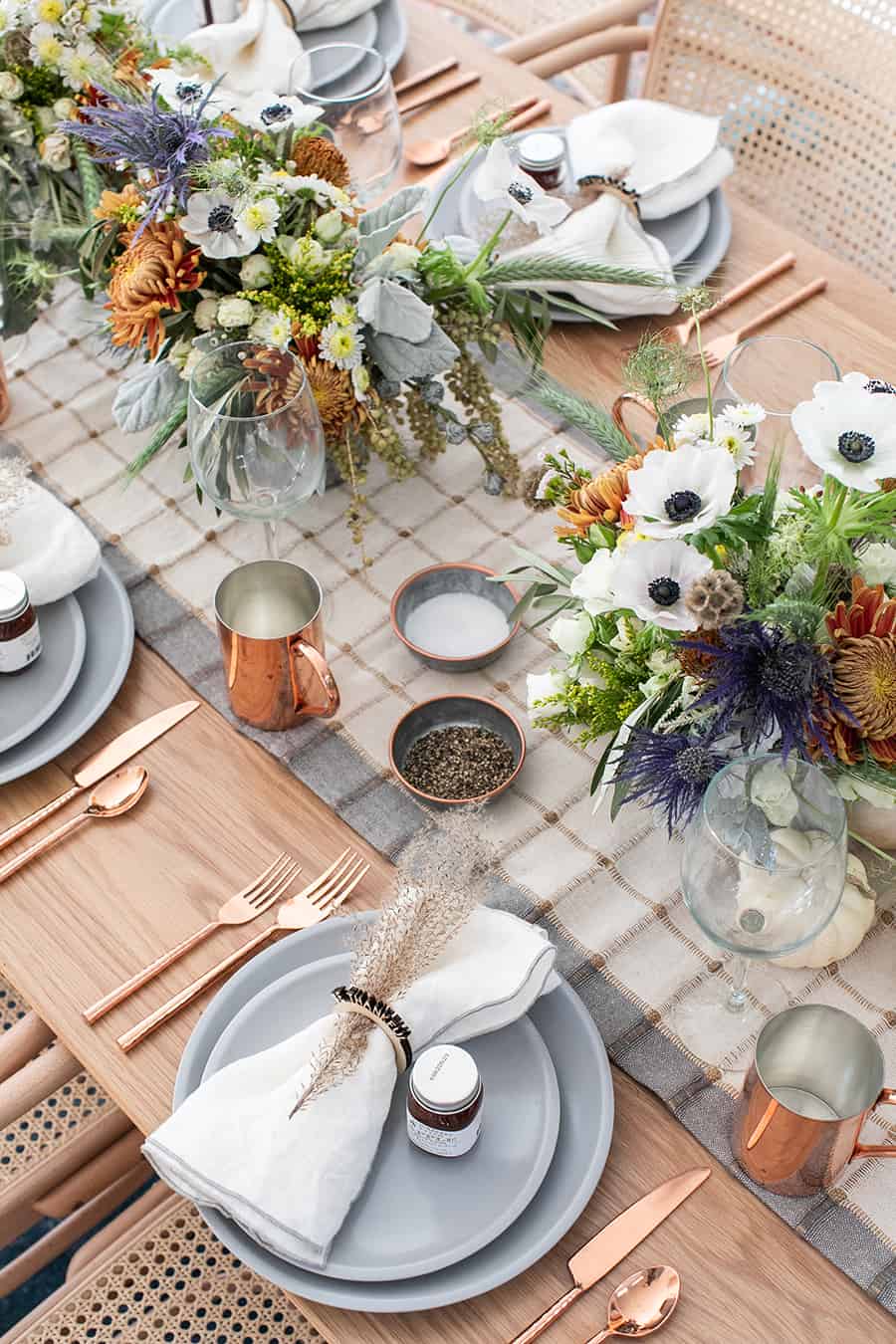 A Modern and Rustic Thanksgiving Table setting. 