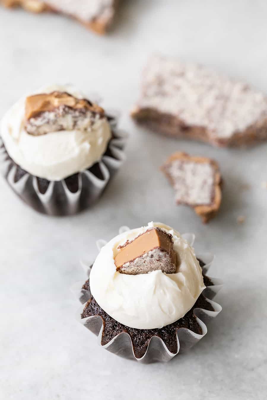 top down shot of chocolate cupcakes 