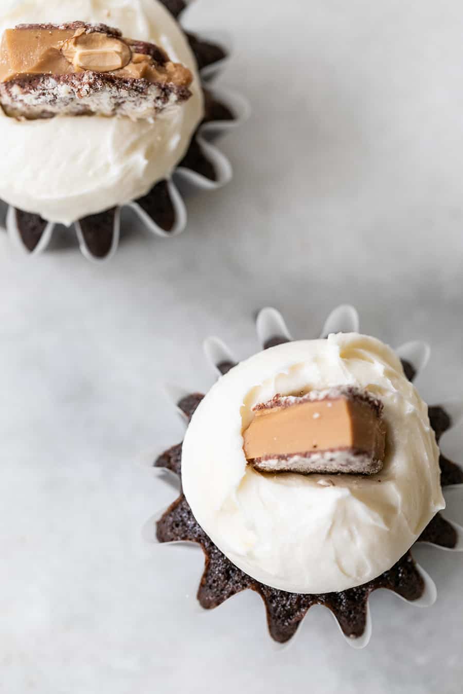 top down shot of mini cakes with toffee in them