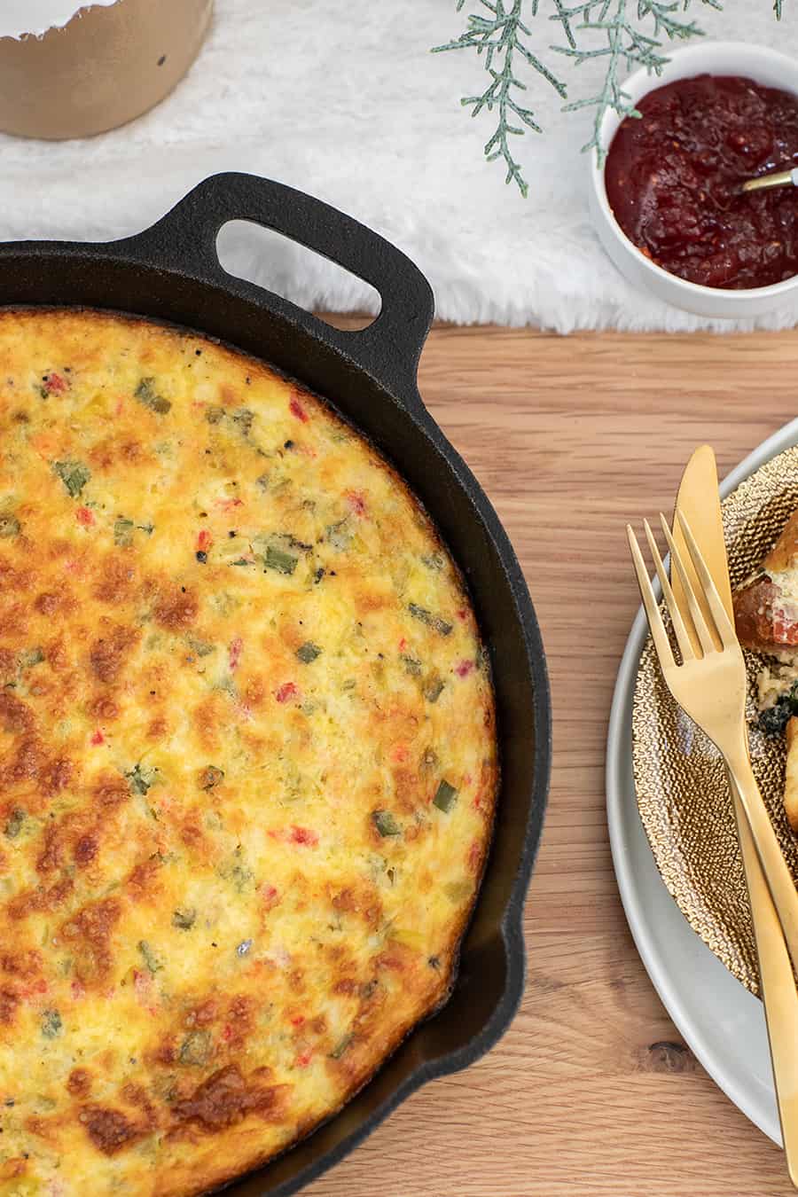 Frittata in a cast iron pan.