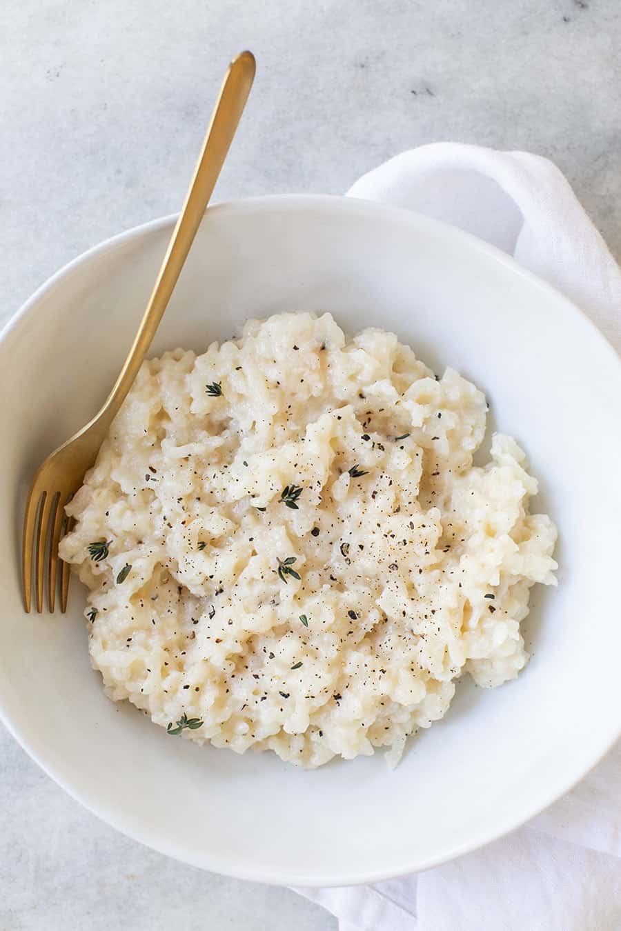 top down shot of easy risotto in a bowl