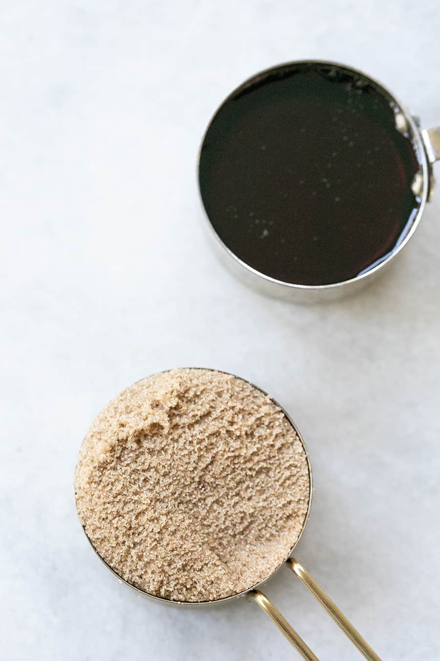 top down shot of sugar and chocolate in pots