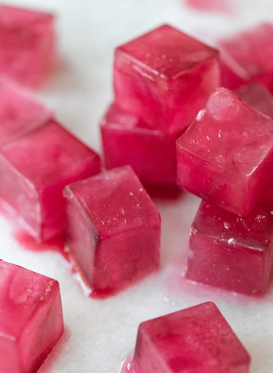 naturally dyed pink ice cubes 