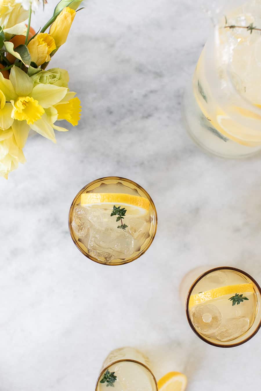 top down shot of spiked lemonade in a glass