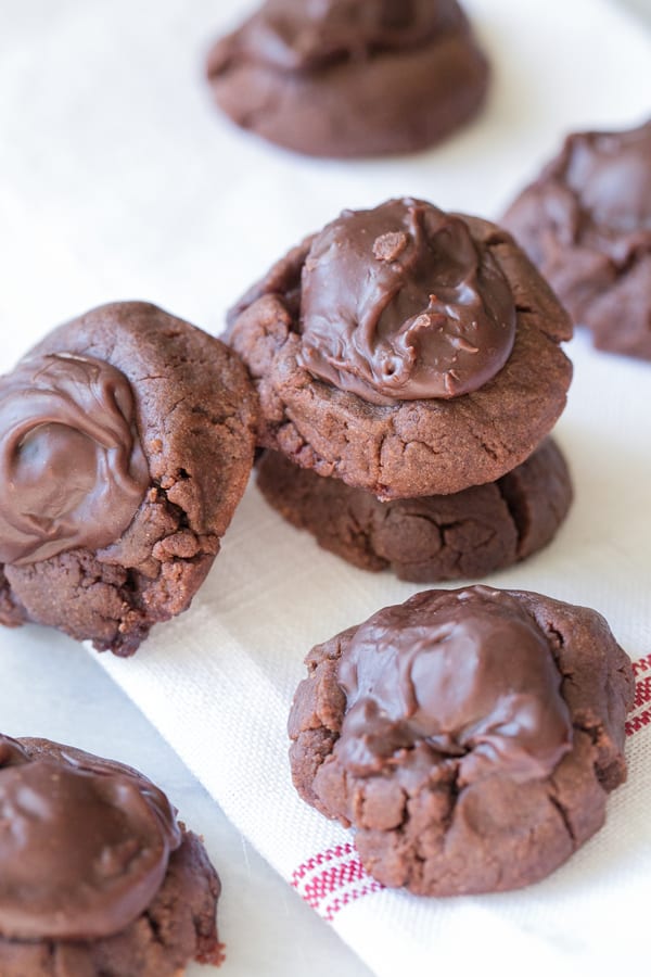 Chocolate cherry cookies on a napkin. 